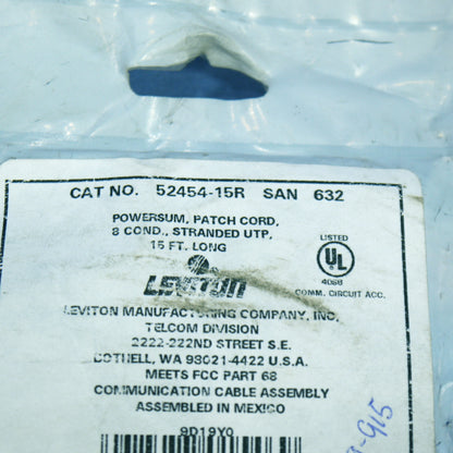 Leviton 52454-15R Blue Cat5 15ft Ethernet Cable Data Center Patch Cord Network