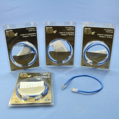 Leviton 52454-1R Blue Cat5 1ft Ethernet Cable Patch Cords Network Cat5 5-Pack