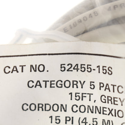 Leviton 52455-15S Gray 15 ft Cat 5 Ethernet LAN Patch Cord Network Cable Cat5