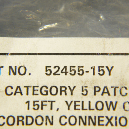 Leviton 52455-15Y Yellow Cat5 15ft Ethernet Cable Data Center Patch Cord Network