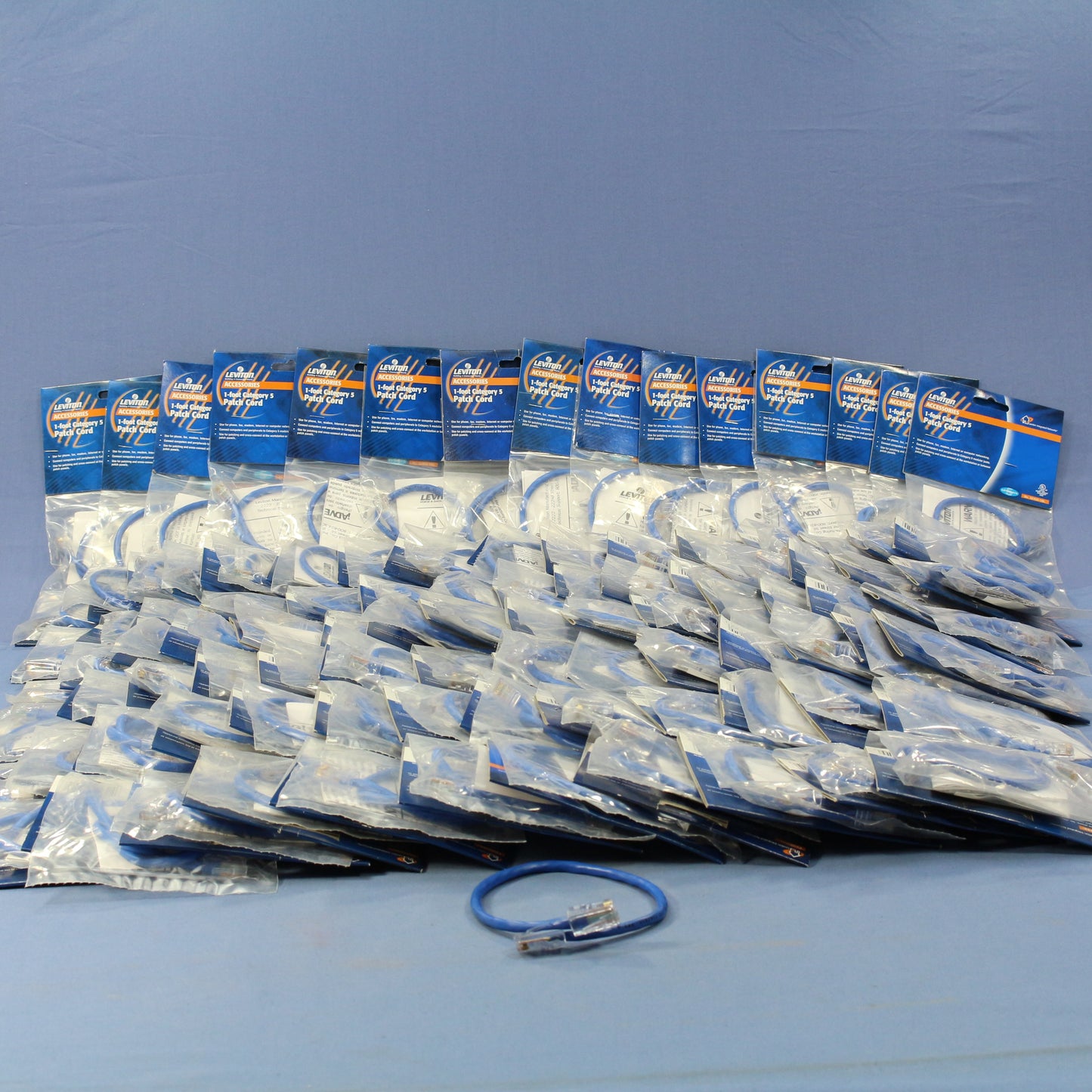 Leviton 52455-1BL Blue Cat5 1ft Ethernet Cable Data Patch Cords Network 100-Pack