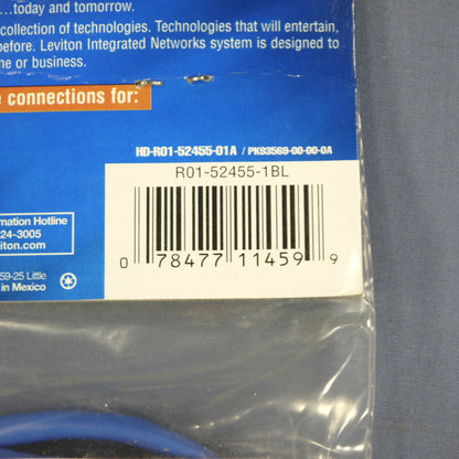 Leviton 52455-1BL Blue Cat5 1ft Ethernet Cable Data Patch Cords Network 5-Pack
