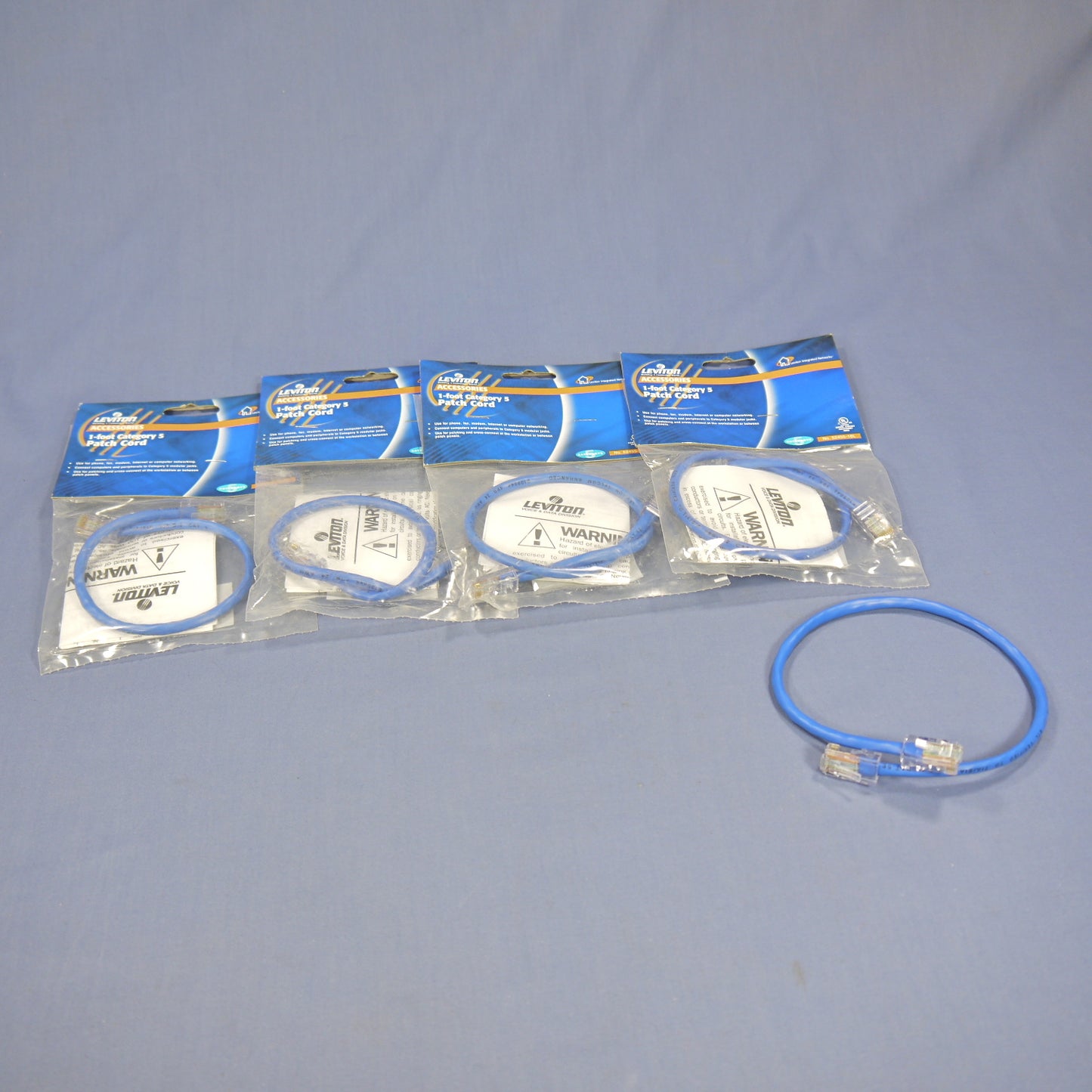Leviton 52455-1BL Blue Cat5 1ft Ethernet Cable Data Patch Cords Network 5-Pack