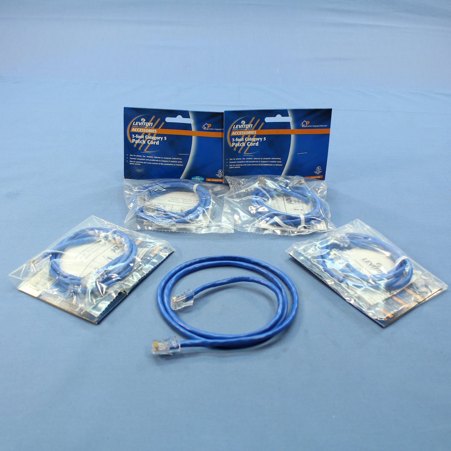 Leviton 52455-3BL Cat5 Blue 3ft Ethernet Cable Data Patch Cords Network 5pcs