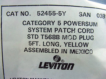 Leviton 52455-5Y Yellow Cat5 5ft Ethernet Cable Data Center Patch Cord Network