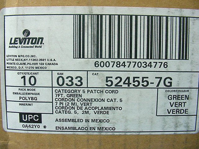 10 Leviton Green Cat 5 7 Ft Ethernet LAN Patch Cords Network Cables 52455-7G
