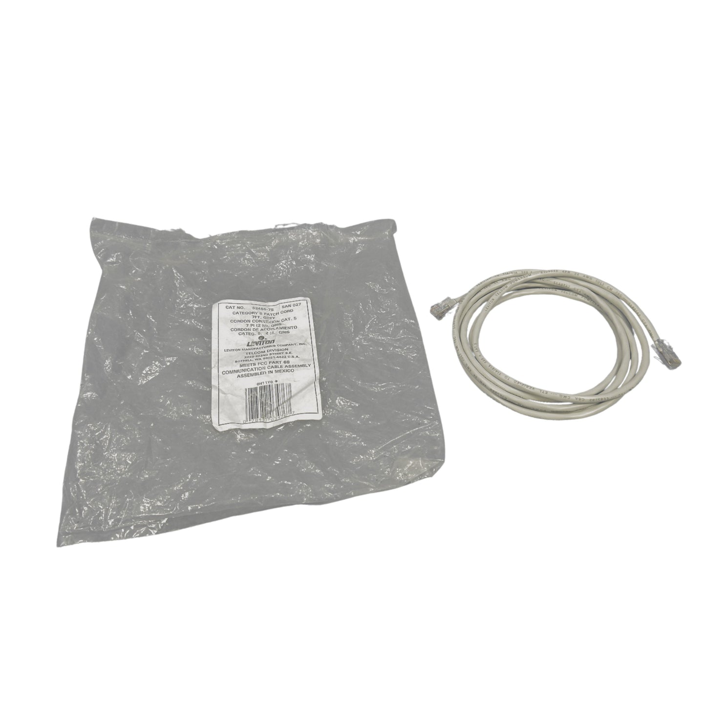 Leviton 52455-7S Gray Cat5 7ft Ethernet Cable Data Center Network 7' Patch Cord