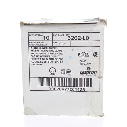 10 Leviton Brown Industrial Receptacles Duplex Outlet Wire Leads 15A 5262-L0