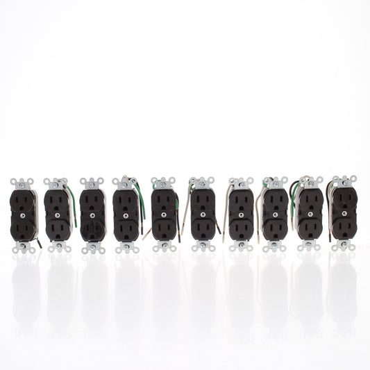 10 Leviton Brown Industrial Receptacles Duplex Outlet Wire Leads 15A 5262-L0
