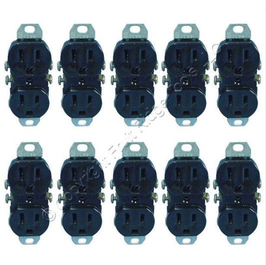 10 Leviton Black Duplex Receptacle Outlet No Plaster Ears 15A 5-15R Bulk 5320-4E