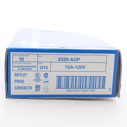 Leviton 5320-AUP Almond Residential Duplex Receptacle Outlet Nema 5-15R 15A 125V