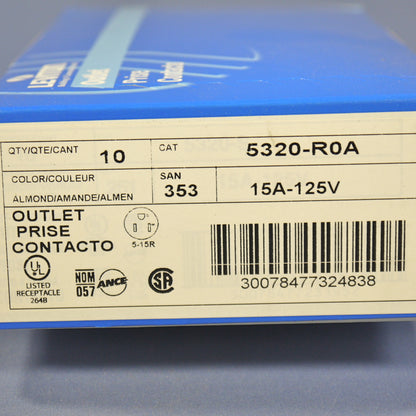 10 Leviton Almond Residential Duplex Receptacle Outlets 5-15R 15A 125V 5320-ROA