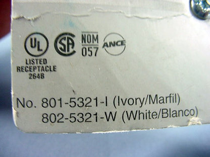5 Leviton White Tamper Resistant Receptacle Outlet Nema 5-15R 15A 125V 5321-W