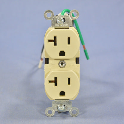 Leviton Ivory Commercial Duplex Receptacle Pigtail Leads 20A 5-20R Bulk 5340-I