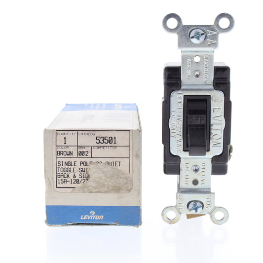 Leviton 53501 Brown Quiet Single Pole Flush Toggle Switch 15A 120/277V
