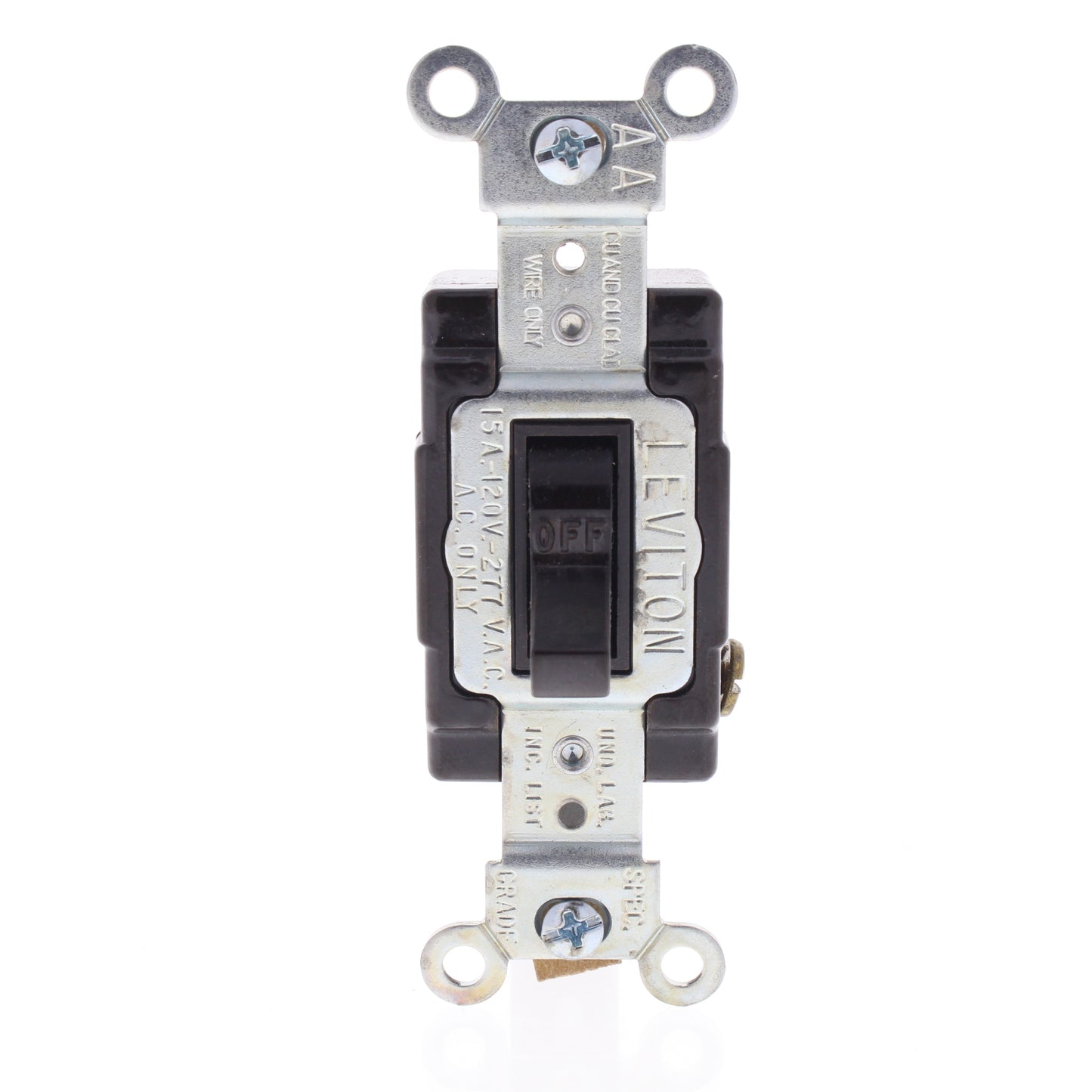 Leviton 53501 Brown Quiet Single Pole Flush Toggle Switch 15A 120/277V