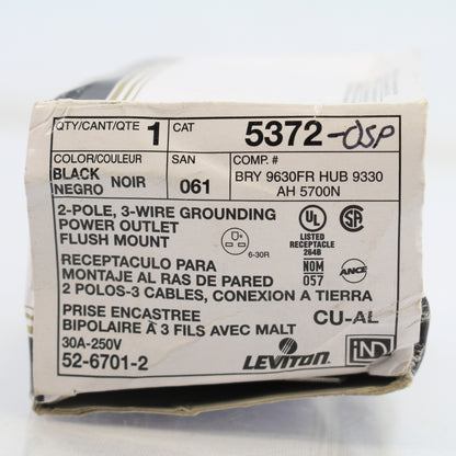 Leviton 5372-OSP Black 2-Pole 3-Wire Grousing Power Outlet Flush Mount