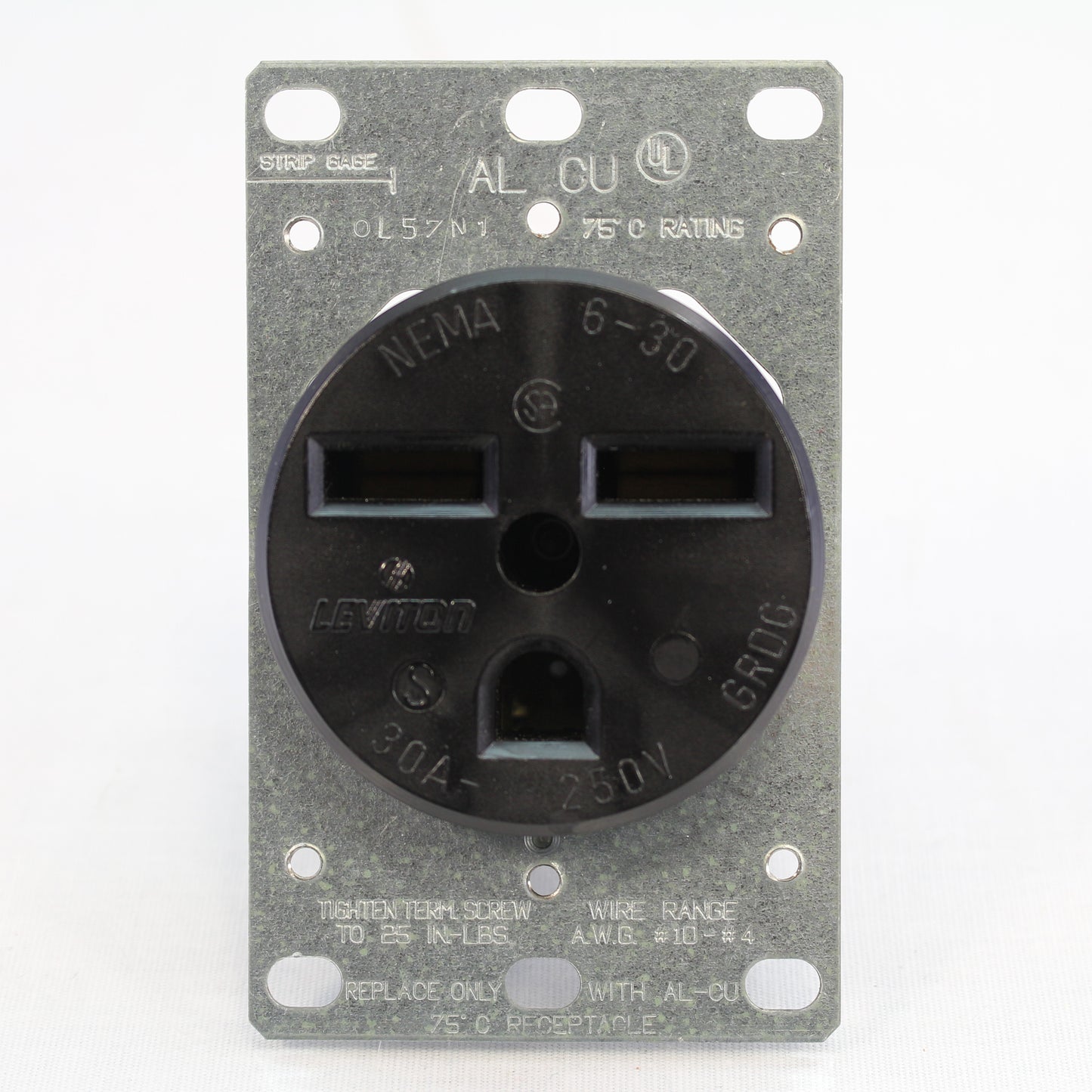 Leviton 5372-OSP Black 2-Pole 3-Wire Grousing Power Outlet Flush Mount