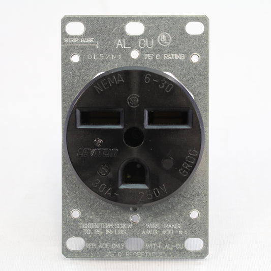 Leviton 5372-OSP Black 2-Pole 3-Wire Grousing Power Outlet Flush Mount