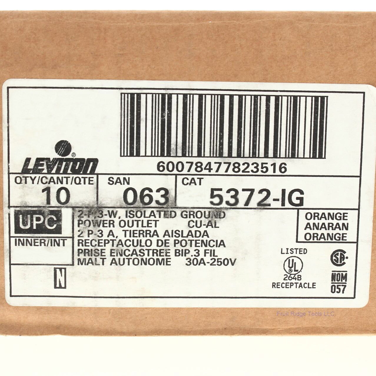 Leviton 5372-IG Isolated Ground Straight Blade Receptacles 6-30R 30A 250V 10pcs