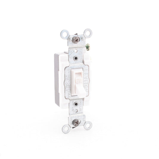 Leviton White Commercial Framed Toggle Switch 15A Single Pole Bulk 54501-2W