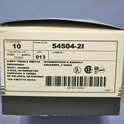 Leviton 54504-2I Ivory 4-Way Commercial Toggle Wall Light Switches 15A 10-Pack