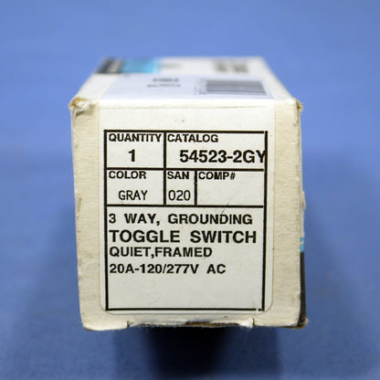 Leviton 54523-2GY Gray 3-Way Commercial Framed Toggle Switch 20A Boxed