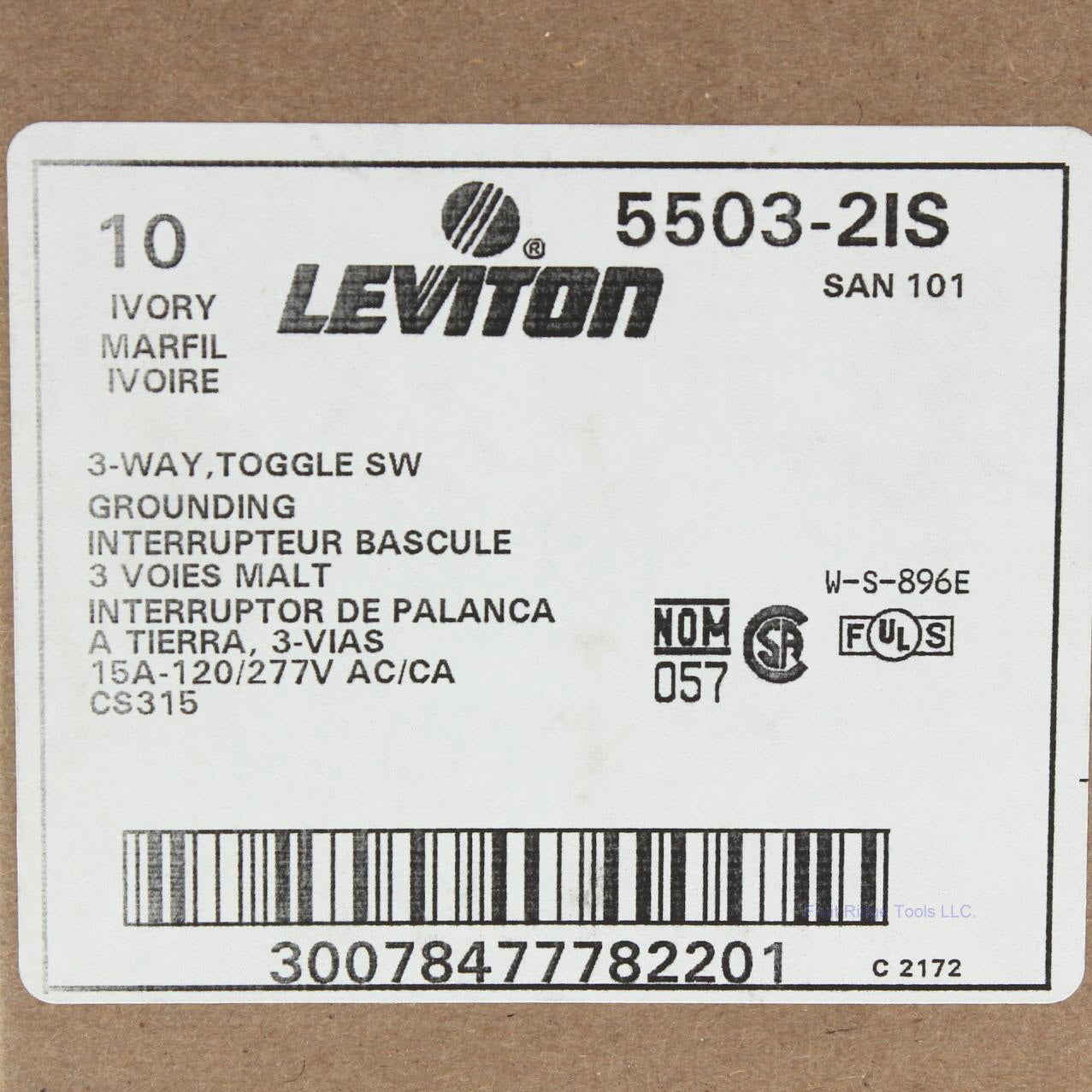 Leviton 5503-2IS Ivory Commercial 3-Way Toggle Light Switch 15A 120/277VAC 10pcs