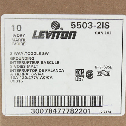 Leviton 5503-2IS Ivory Commercial 3-Way Toggle Light Switch 15A 120/277VAC 10pcs
