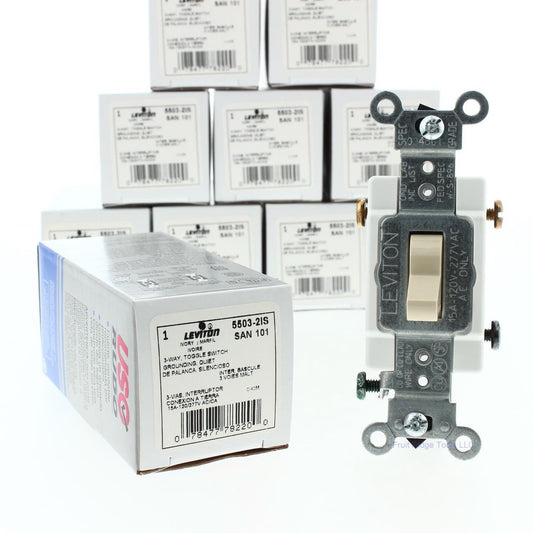 Leviton 5503-2IS Ivory Commercial 3-Way Toggle Light Switch 15A 120/277VAC 10pcs