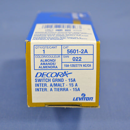 Leviton 5601-2A Almond Decora Single Pole Rocker Wall Light Switch 15A Boxed