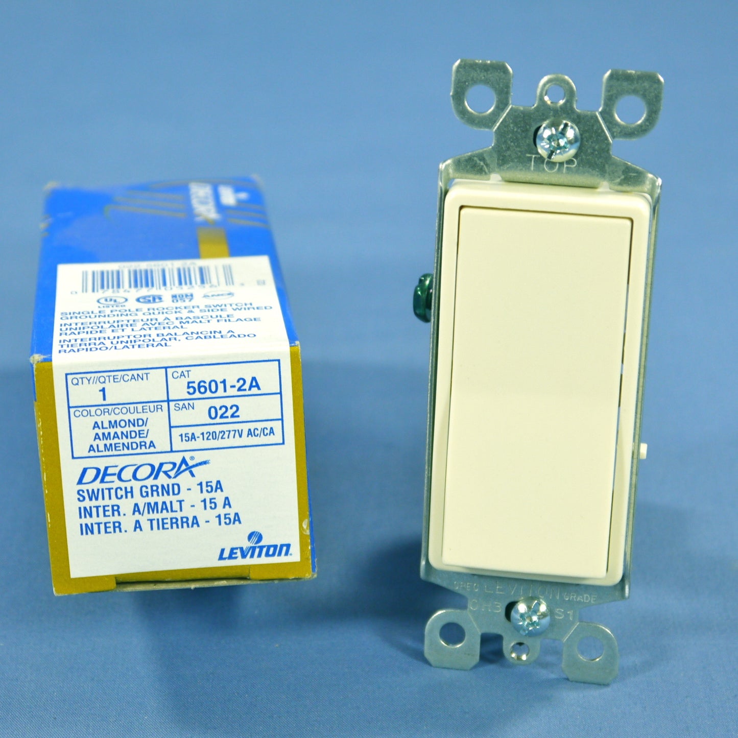 Leviton 5601-2A Almond Decora Single Pole Rocker Wall Light Switch 15A Boxed