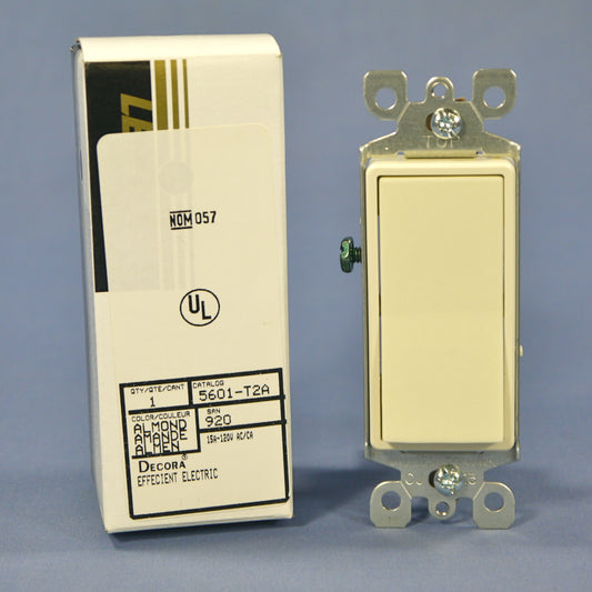 Leviton 5601-T2A Almond 15A Decora Rocker Light Switch 120/277V Single Pole
