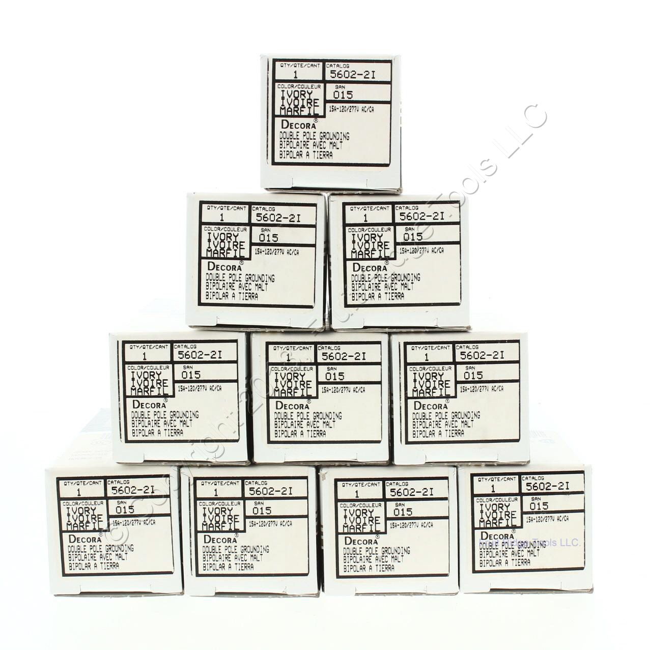 Leviton 5602-2I Ivory Double Pole Decora Rocker Light Switch 15A 120/277VAC 10pc
