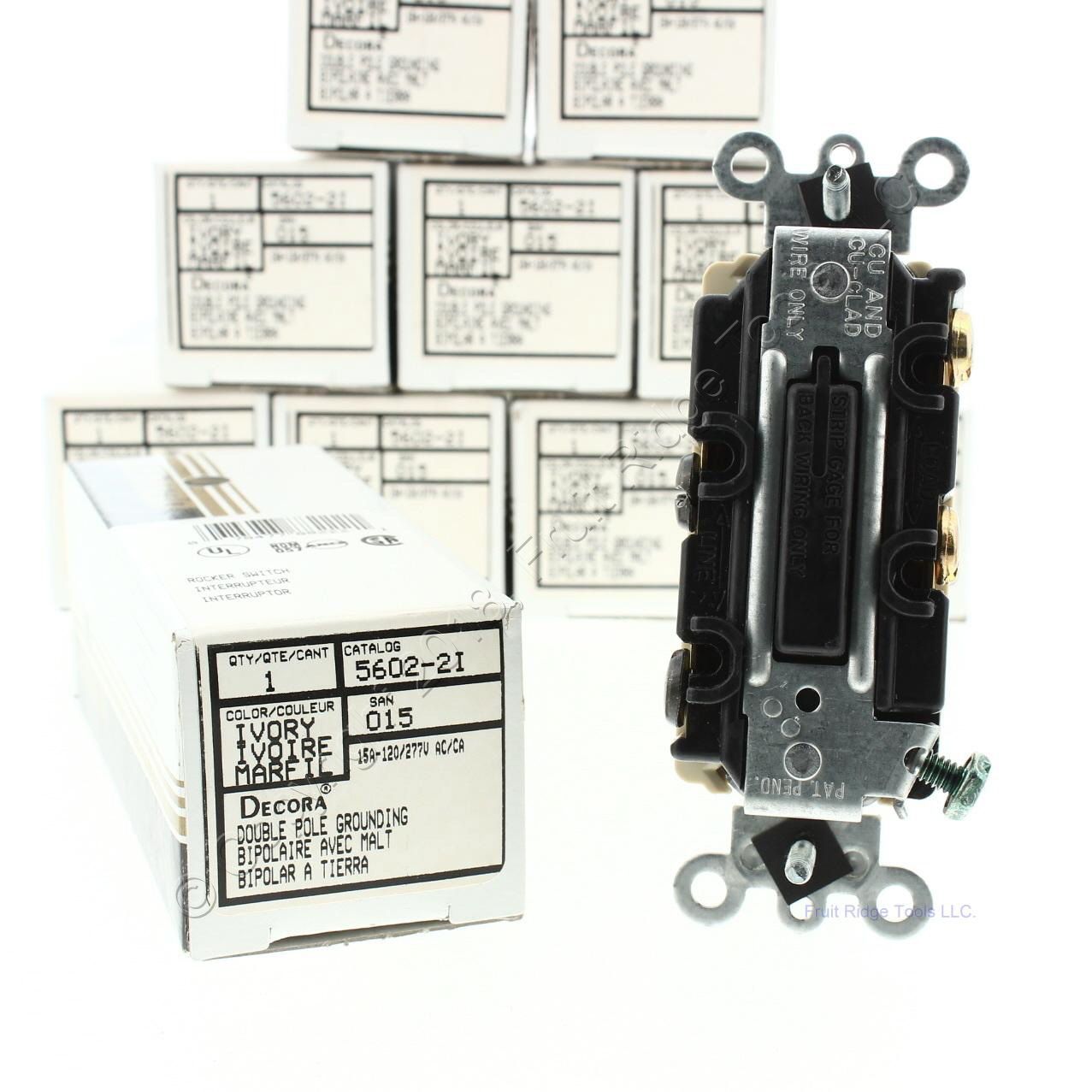 Leviton 5602-2I Ivory Double Pole Decora Rocker Light Switch 15A 120/277VAC 10pc