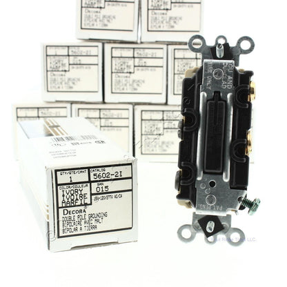 Leviton 5602-2I Ivory Double Pole Decora Rocker Light Switch 15A 120/277VAC 10pc