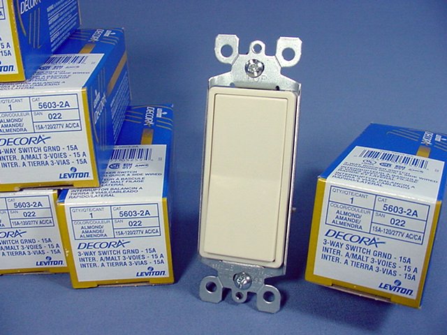 Leviton 5603-2A Almond 3-Way Decora Rocker Wall Light Switch 15A 120/277VAC 50pc