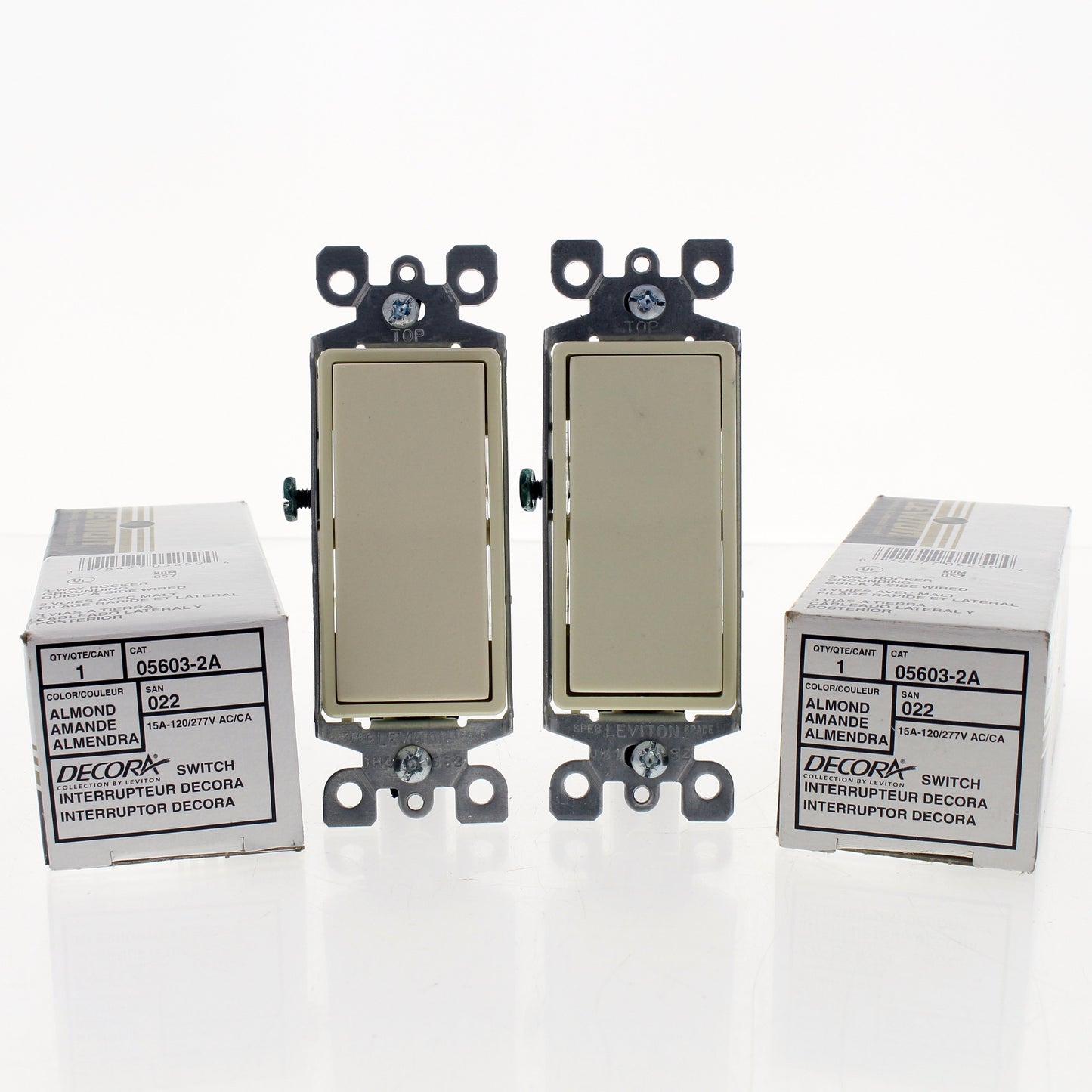 Leviton 5603-2A Almond 3-Way Decora Rocker Wall Light Switches 15A 2-pack