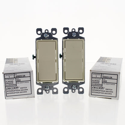 Leviton 5603-2A Almond 3-Way Decora Rocker Wall Light Switches 15A 2-pack