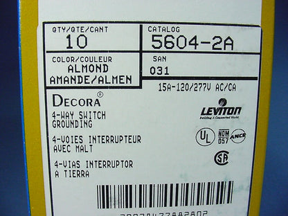 Leviton 5604-2A Almond 4-Way Decora Rocker Wall Light Switch 15A 120/277V 10pcs