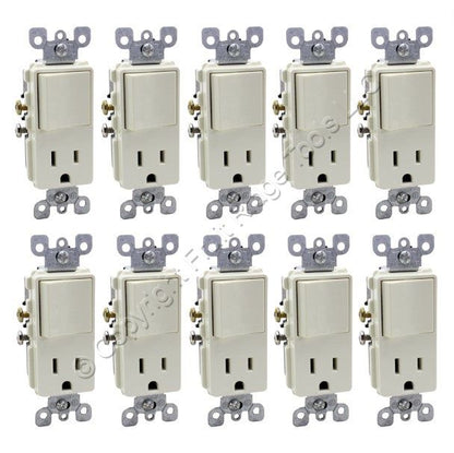 Leviton 5625-A Almond Decora 1-Pole Toggle Switch 5-15R 15A Receptacles 10-Pack