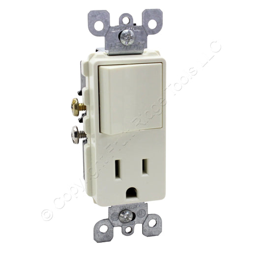 Leviton 5625-A Almond Decora Single Pole Rocker Switch & 15A Receptacle Outlet