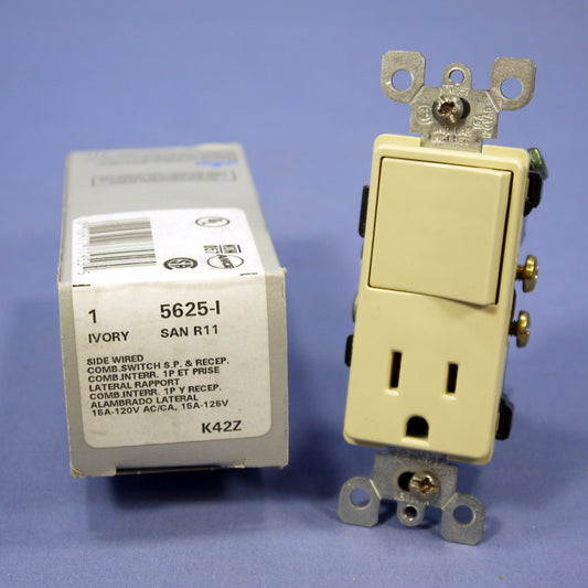 Leviton 5625-I Ivory Commercial Combination Decora 15A Rocker Switch Receptacle