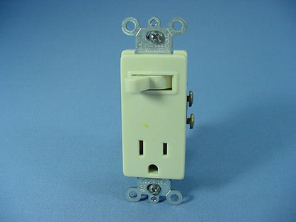 Leviton 5625-I Ivory Decora Single Pole Toggle Switch 5-15R 15A Receptacle Bulk