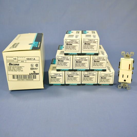 Leviton 5647-A Almond Decora Lighted Rocker Switch Receptacle Outlet 15A 10-Pack