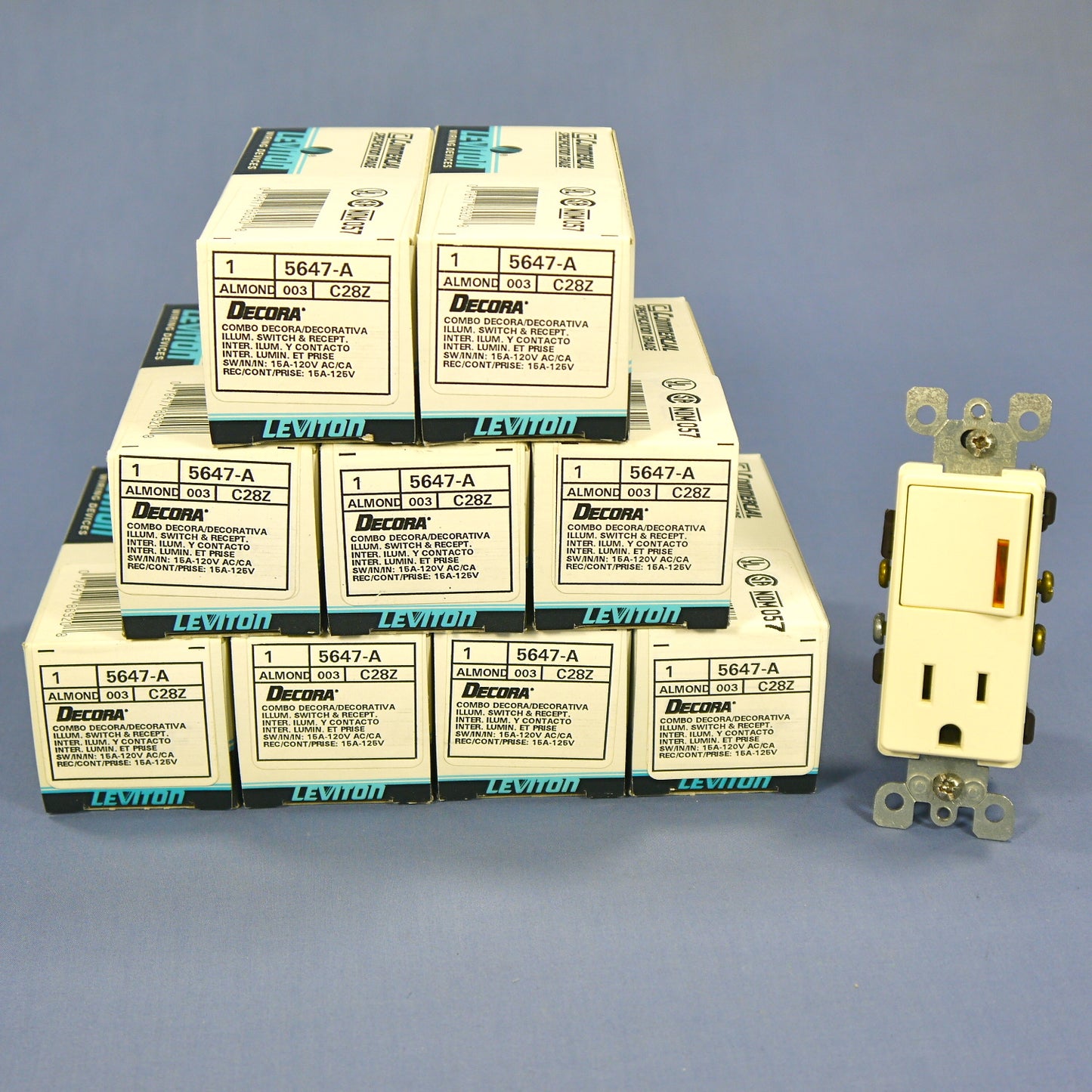 Leviton 5647-A Almond Decora Lighted Rocker Switch Receptacle Outlet 15A 10-Pack
