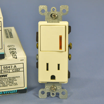 Leviton 5647-A Almond Decora Lighted Rocker Switch Receptacle Outlet 15A 10-Pack