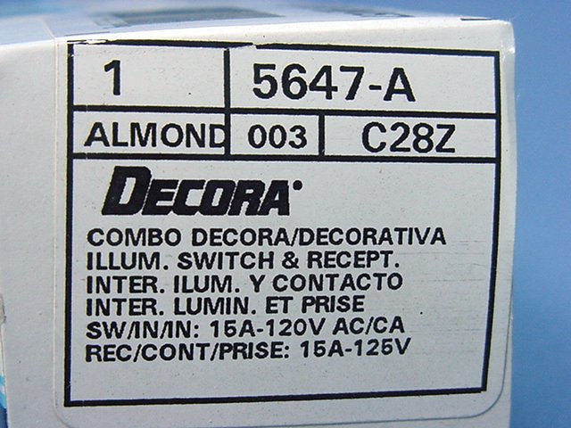 Leviton Almond Decora Lighted Rocker Wall Switch & Receptacle Outlet 15A 5647-A