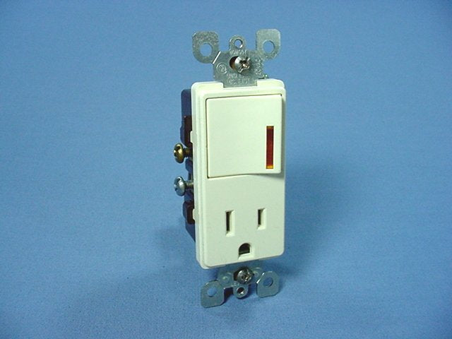 Leviton Almond Decora Lighted Rocker Wall Switch & Receptacle Outlet 15A 5647-A