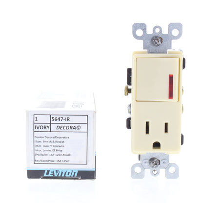 Leviton 5647-IR Ivory Decora Rocker Wall Switch & Outlet 15A Red Indicator Light
